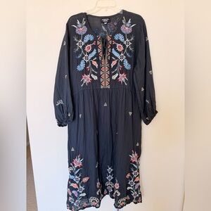 Johnny Was Workshop Black Floral Embroidered Dress